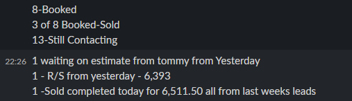 8 booked, 3 sold, $6,511 completed